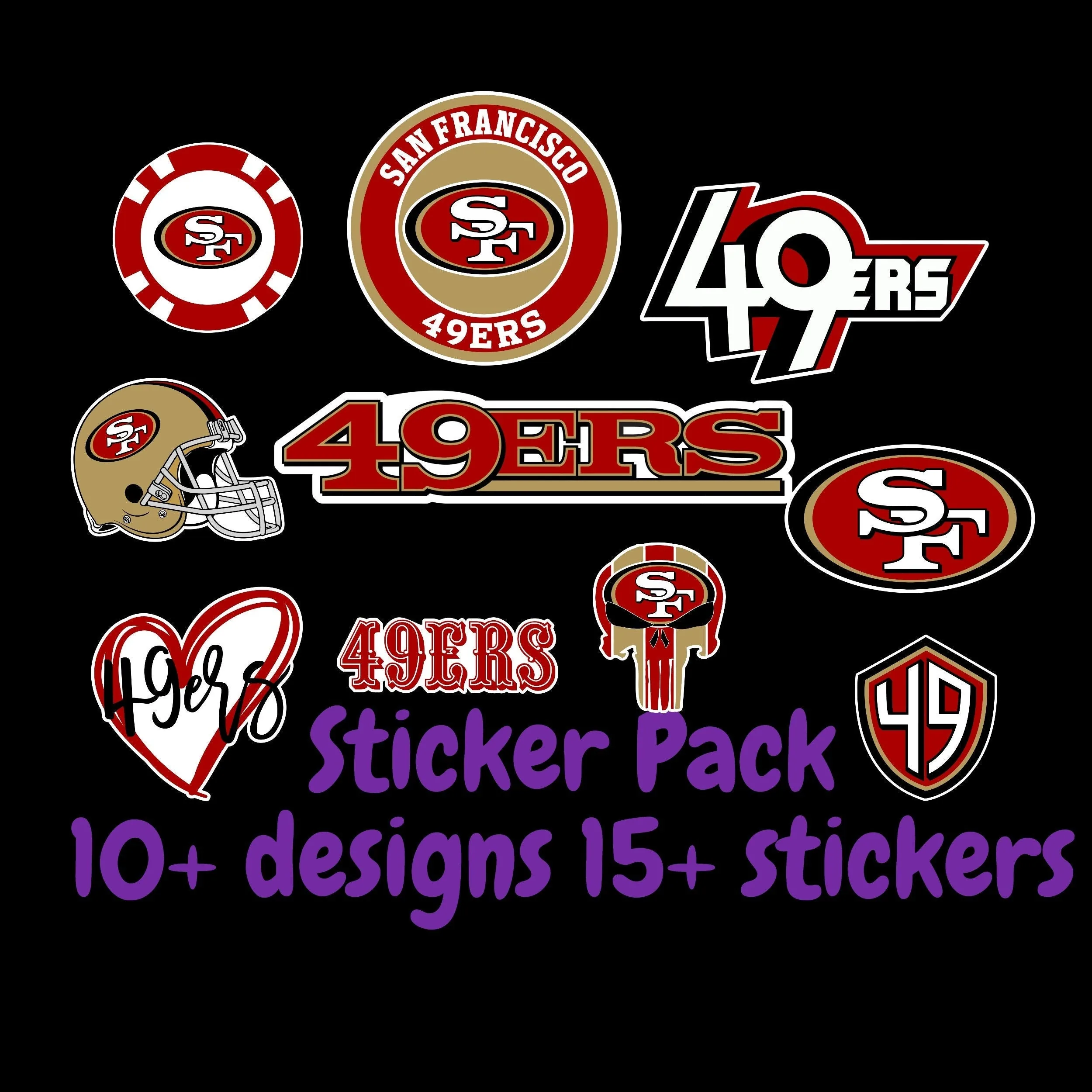 San Francisco 49ers Sticker Pack; ; Laptop Decal ; Yeti Decal; Cell phone Decal; Vinyl Car Decal - Image 1