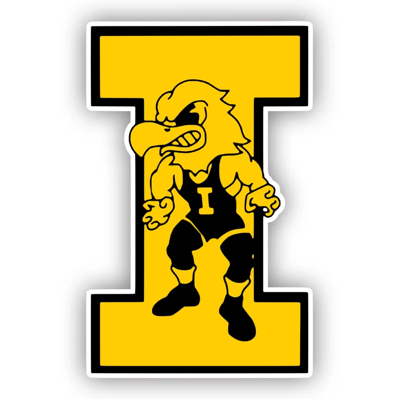 Iowa Hawkeyes - Yellow I with Hawk - Full Color Vinyl Decal - Custom Size