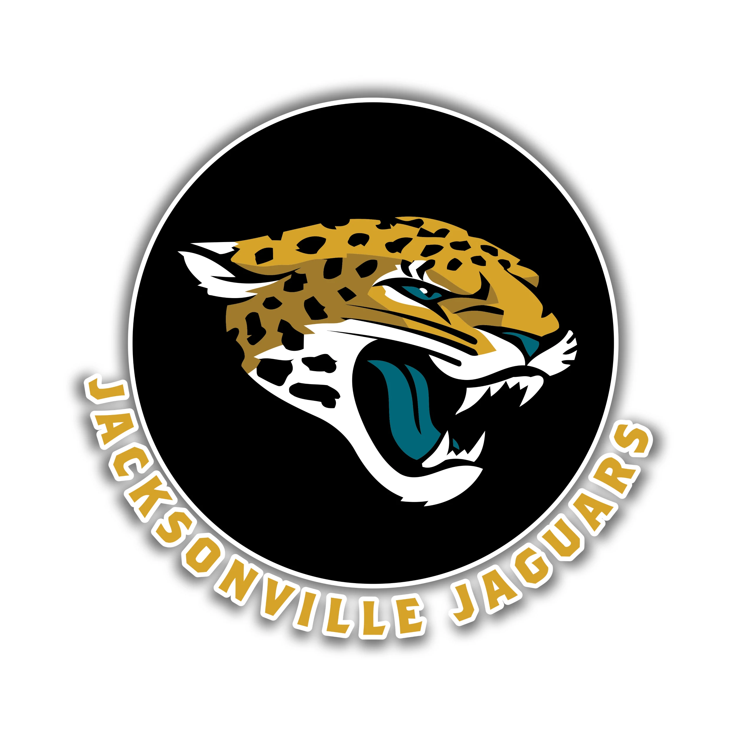 Jacksonville Jaguars - Black Circle With Jaguar And Name - Full Color Vinyl Sticker - Custom Size