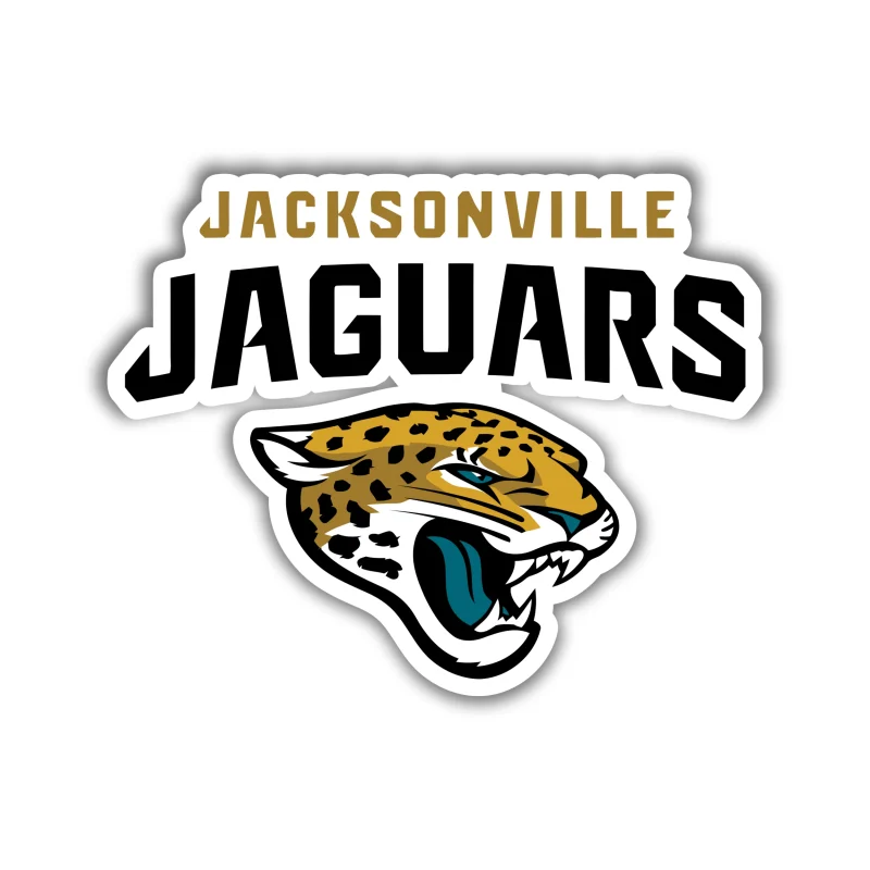 Jacksonville Jaguars - Jaguar With Name Above - Full Color Vinyl Sticker - Custom Size