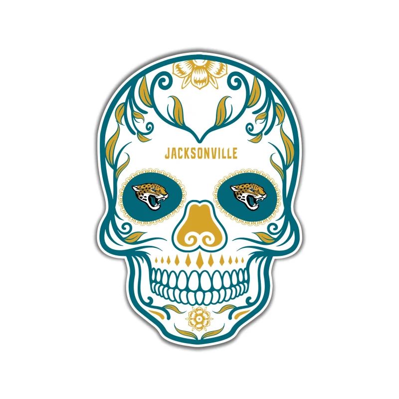 Jacksonville Jaguars - Sugar Skull - Full Color Vinyl Sticker - Custom Size