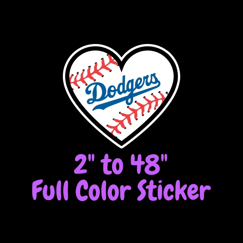 Los Angeles Dodgers - Heart Dodgers In Middle - Full Color Vinyl Sticker - Custom Size