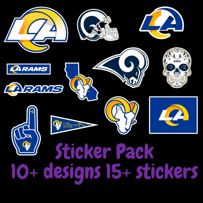 Los Angeles Rams Sticker Pack; Hydroflask decal ; Laptop Decal ; Yeti Decal; Cell phone Decal; Vinyl Car Decal- Custom Size