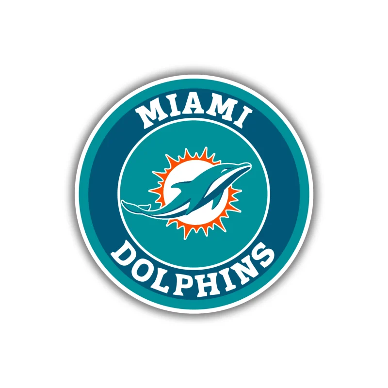 Miami Dolphins - Circle - Full Color Vinyl Sticker - Custom Size
