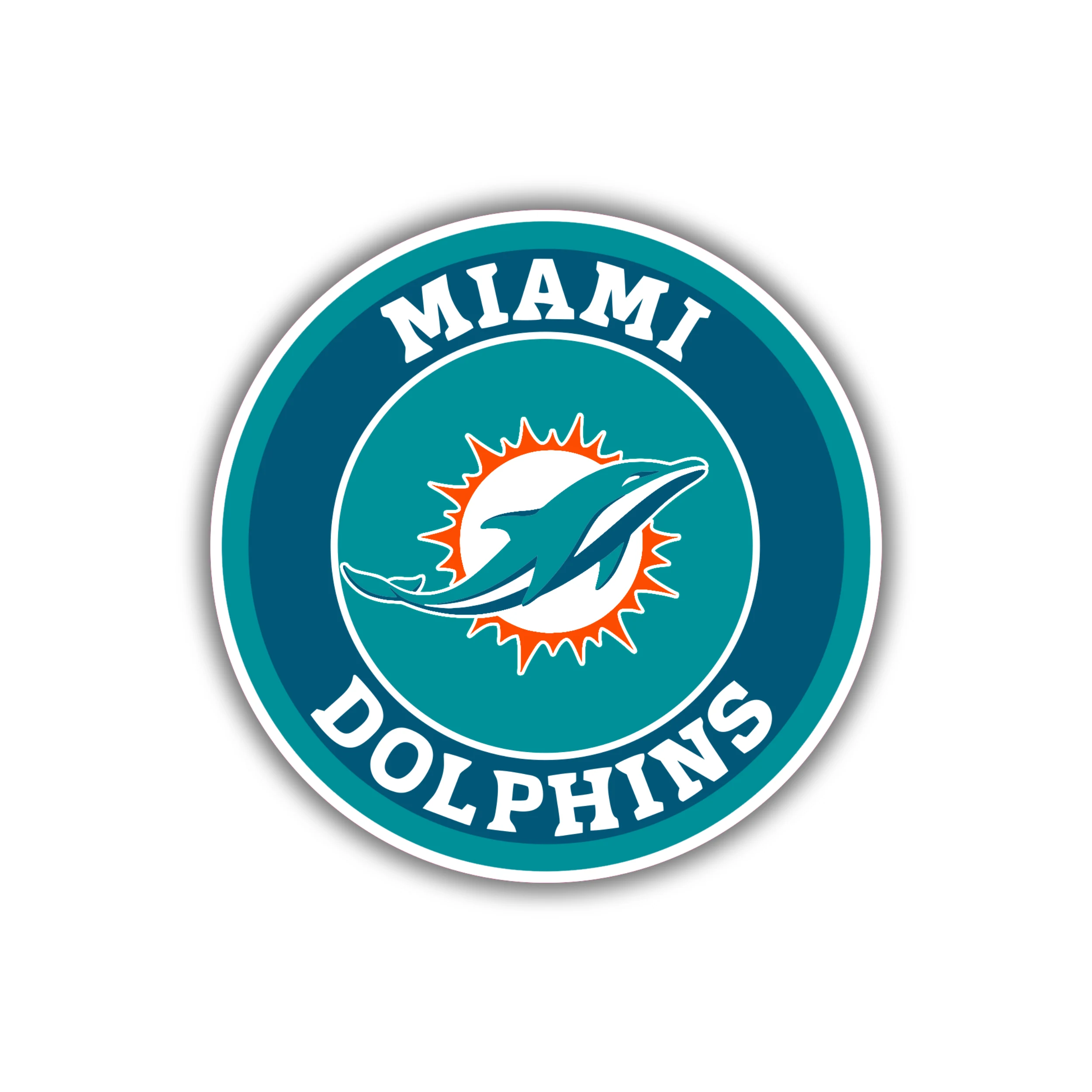 Miami Dolphins - Circle - Full Color Vinyl Sticker - Custom Size
