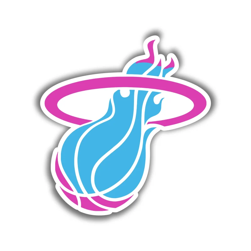 Miami Heat - Blue And Pink Basketball With Halo - Iron On DTF Transfer - Custom Size
