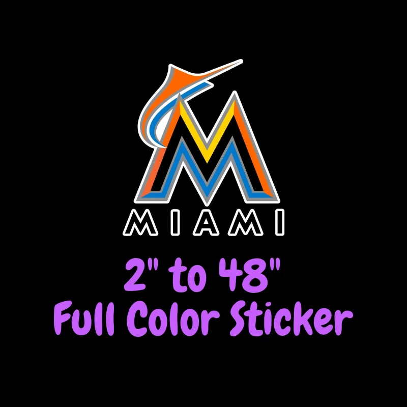 Miami Marlins - Black M With Miami - Full Color Vinyl Sticker - Custom Size