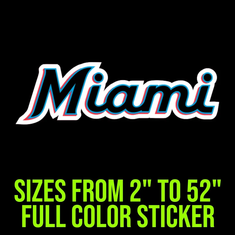 Miami Marlins - Black Miami - Full Color Vinyl Sticker - Custom Size