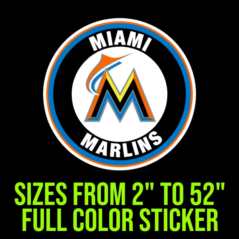 Miami Marlins - Circle With Yellow and Orange M - Full Color Vinyl Sticker - Custom Size