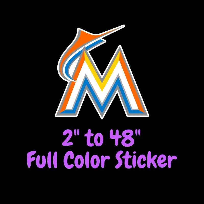 Miami Marlins - White M - Full Color Vinyl Sticker - Custom Size