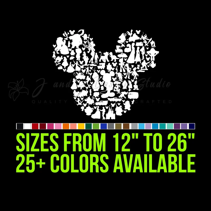 Mickey Mouse all Character Silhouette Vinyl Decal - Custom Size