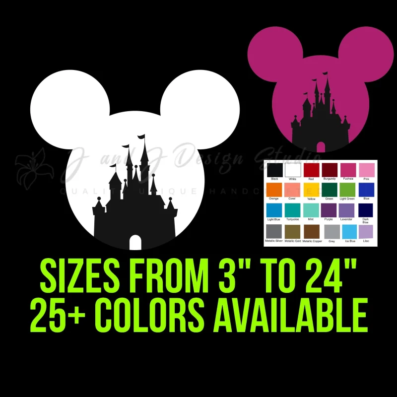 Mickey Mouse Head with Castle Vinyl Decal - Custom Size