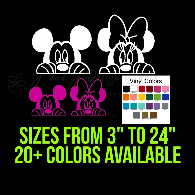 Mickey or Minnie Mouse Peeking Vinyl Decal - Custom Size
