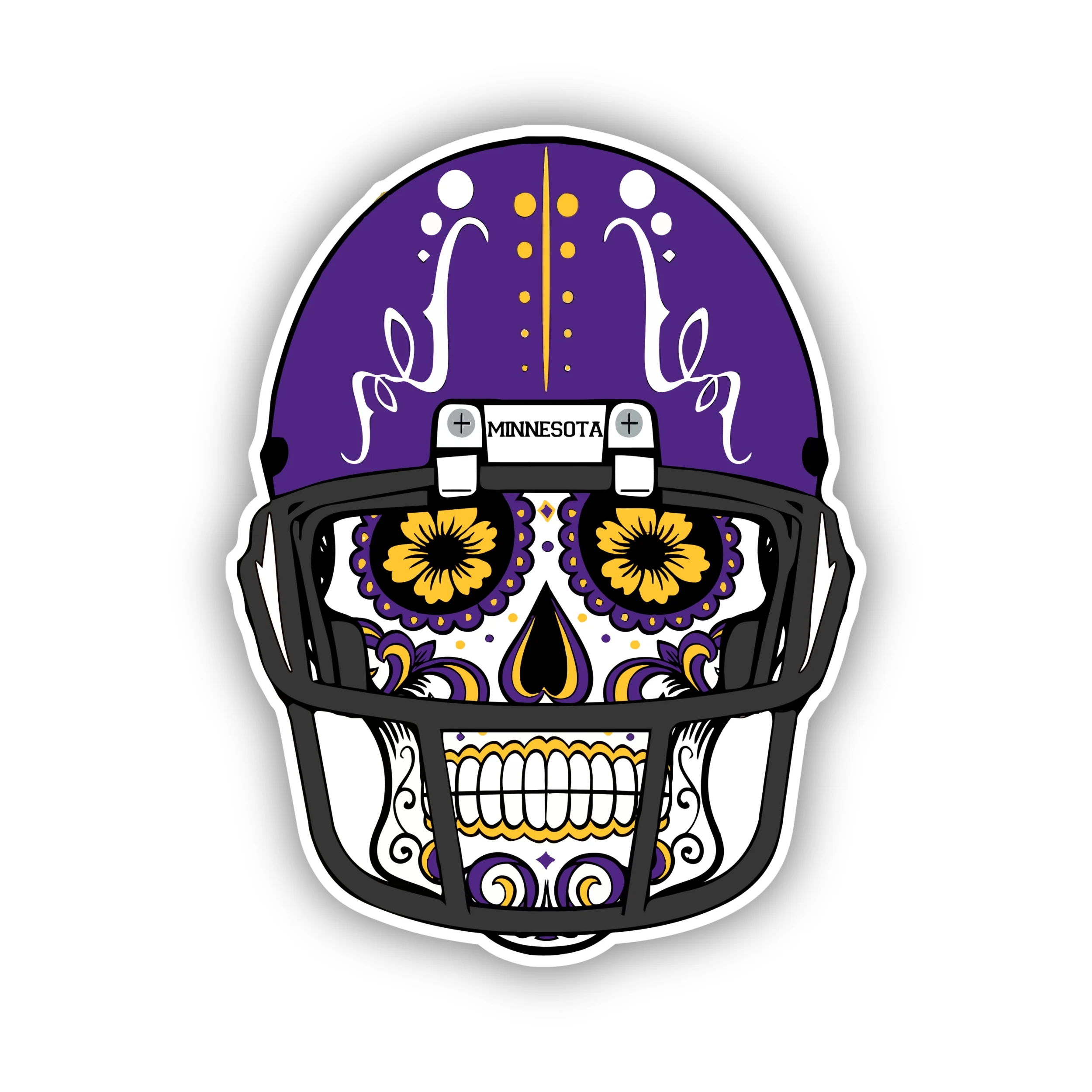 Minnesota Vikings - Sugar Skull With Helmet - Temporary Tattoo