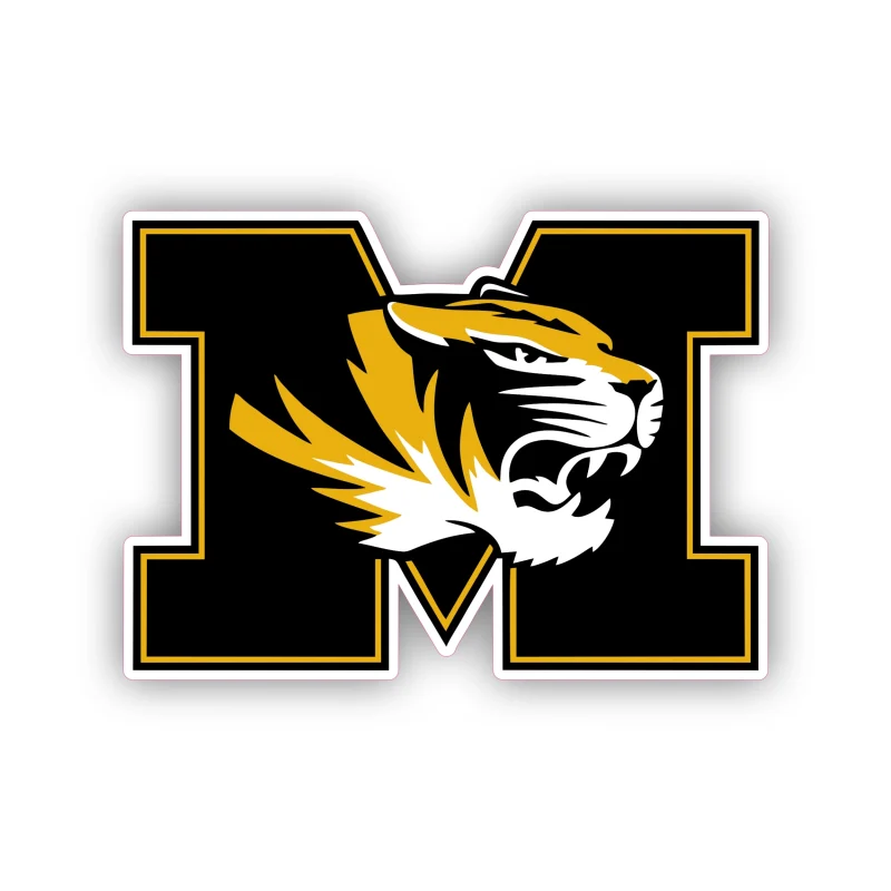 Missouri Tigers - M with Tiger Head - Full Color Vinyl Sticker - Custom Size