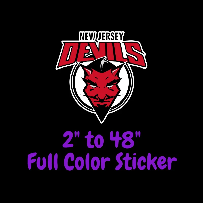 New Jersey Devils - Devil With Name On Top - Full Color Vinyl Sticker - Custom Size