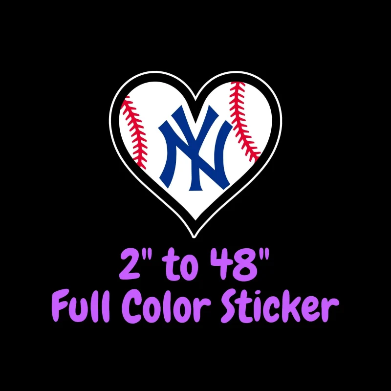 New York Yankees - Heart - Full Color Vinyl Sticker - Custom Size