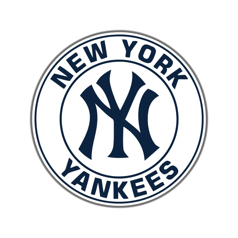 New York Yankees - White Circle Dark Blue Words - Full Color Vinyl Sticker - Custom Size