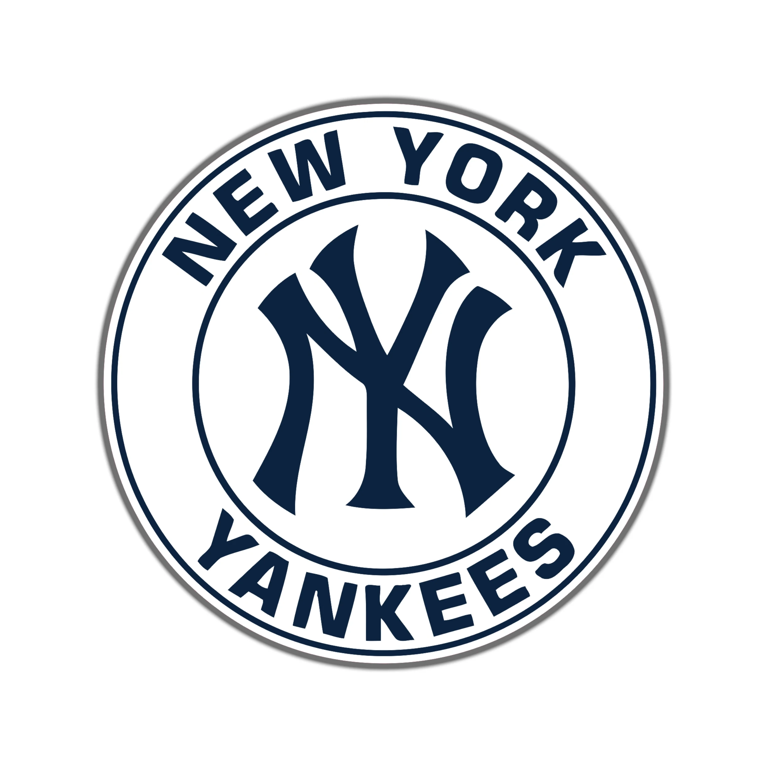 New York Yankees - White Circle Dark Blue Words - Full Color Vinyl Sticker - Custom Size