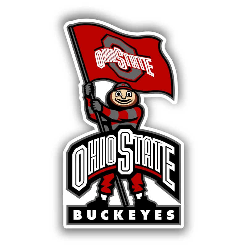 Ohio State Buckeyes - Ohio State with Mascot and Flag - Iron On DTF Transfer - Custom Size