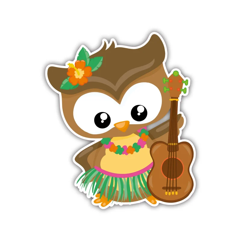 Owl With Guitar - Full Color Vinyl Sticker - Custom Size