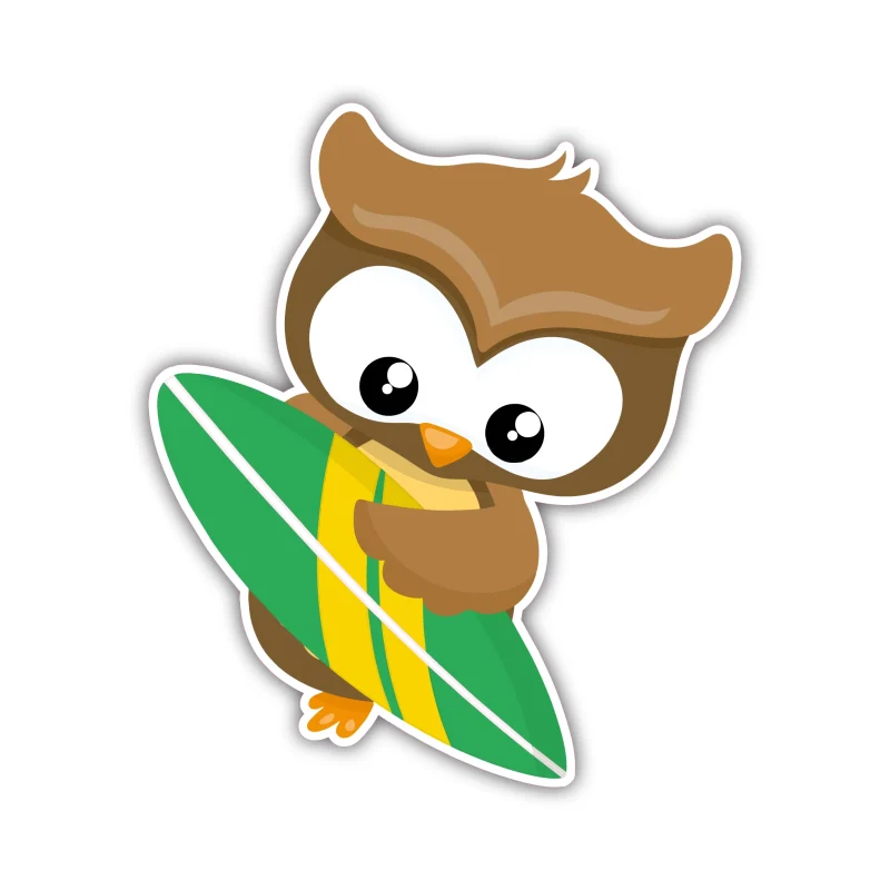 Owl With Surfboard - Iron On DTF Transfer - Custom Size