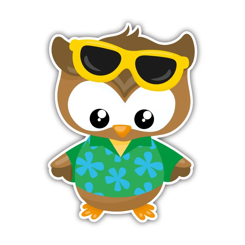 Owl With Yellow Glasses - Full Color Vinyl Sticker - Custom Size