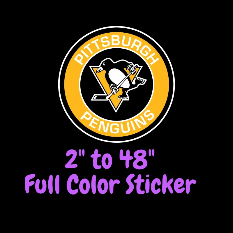 Pittsburgh Penguins - Black And Yellow Circle With Name - Full Color Vinyl Sticker - Custom Size