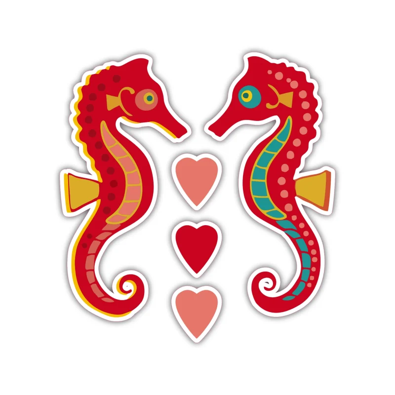 Red Seahorses - Full Color Vinyl Sticker - Custom Size