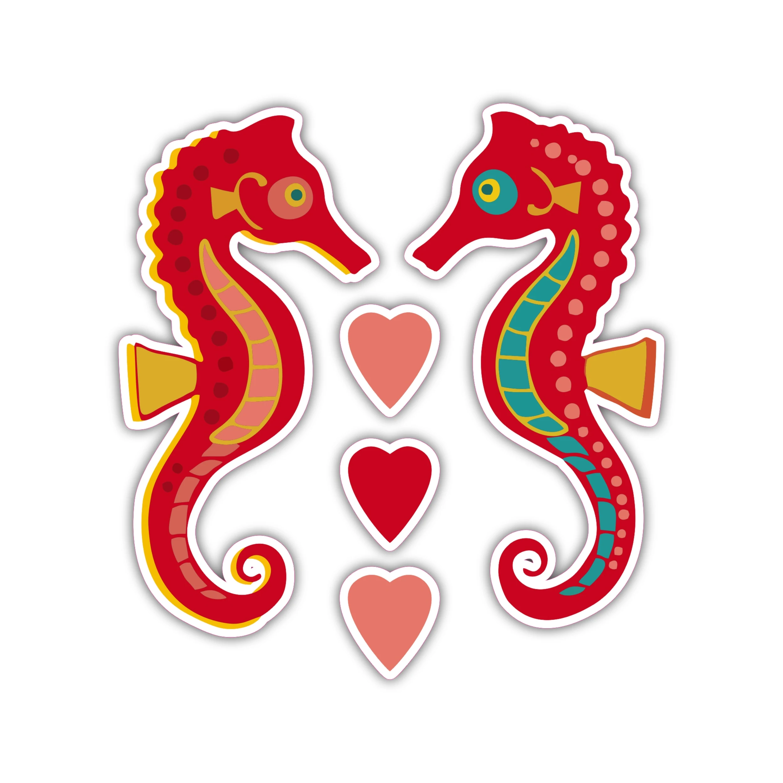 Red Seahorses - Full Color Vinyl Sticker - Custom Size