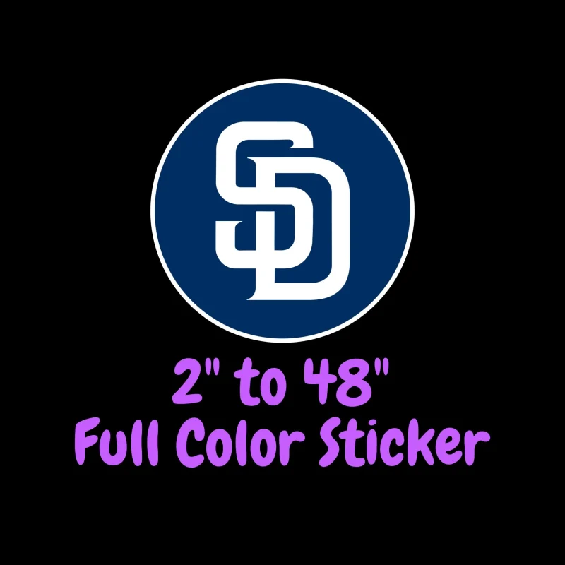 San Diego Padres - Blue Circle With SD - Full Color Vinyl Sticker - Custom Size