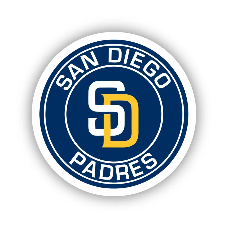 San Diego Padres - Blue Circle with White Name and Yellow D - Iron On DTF Transfer - Custom Size