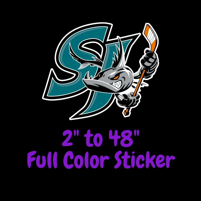 San Jose Sharks - SJ With Shark And Hockey Stick - Full Color Vinyl Sticker - Custom Size