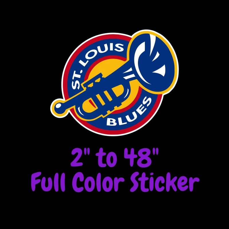 St Louis Blues Full - Circle With Horn - Color Vinyl Sticker - Custom Size