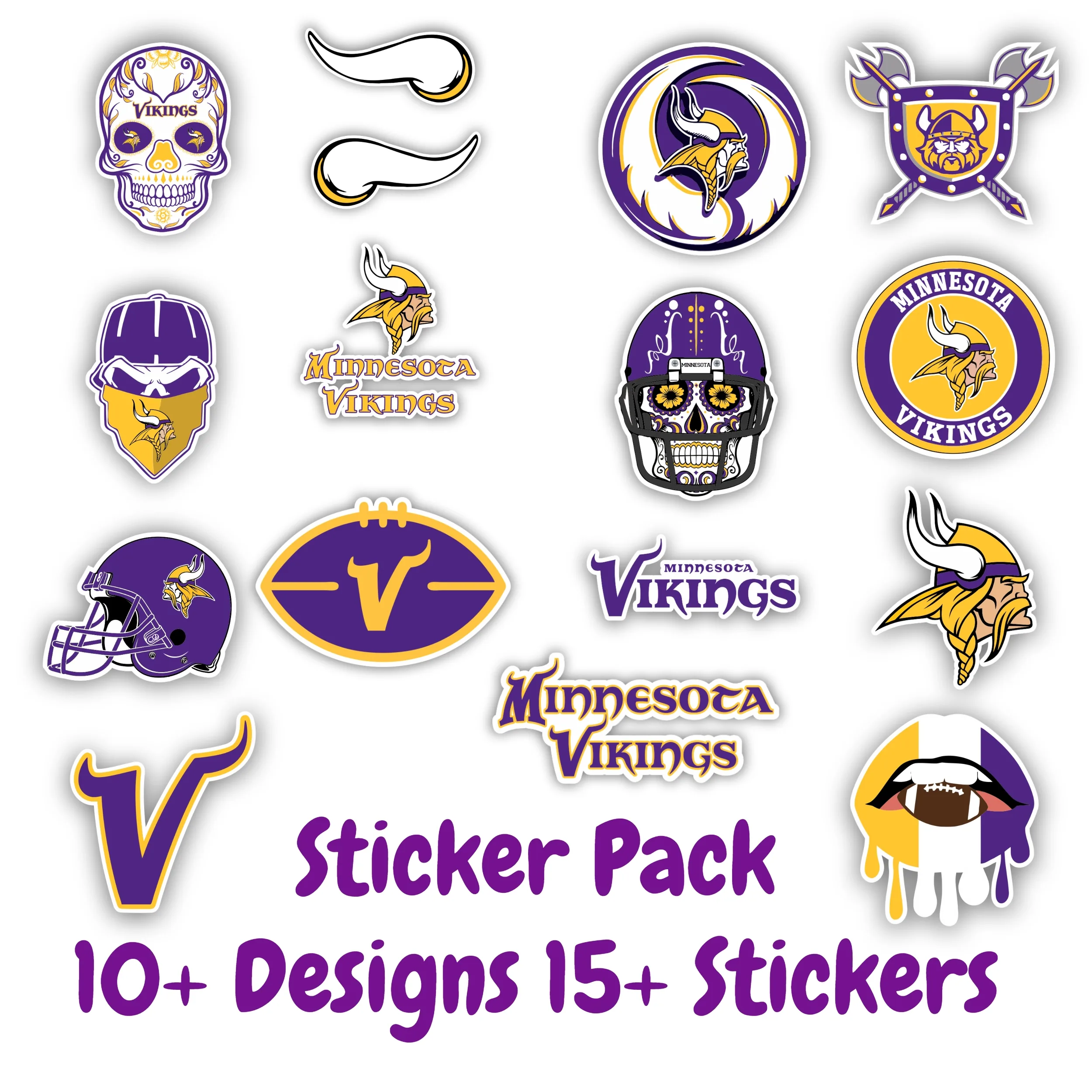 Minnesota Vikings Sticker Pack; Hydroflask decal ; Laptop Decal ; Yeti Decal; Cell phone Decal; Vinyl Car Decal- Custom Size