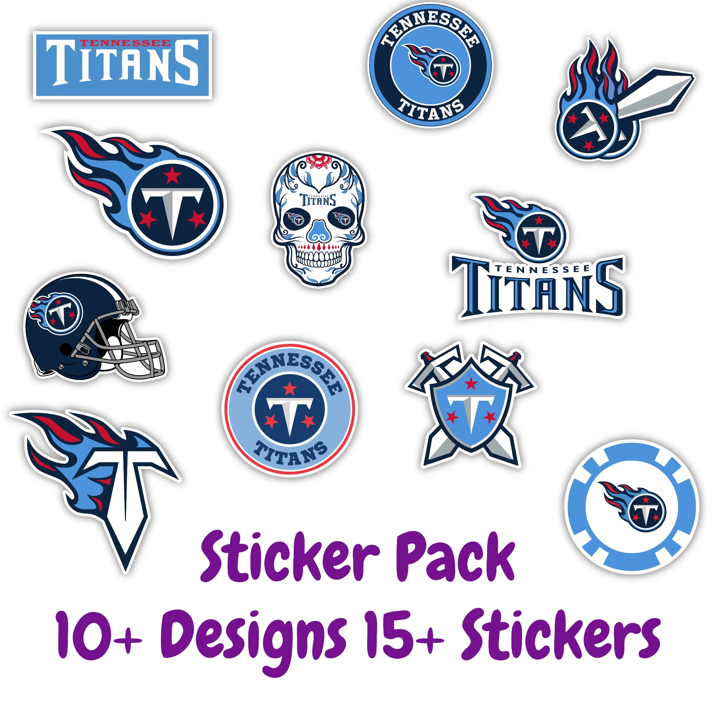 Tennessee Titans Sticker Pack; Hydroflask decal ; Laptop Decal ; Yeti Decal; Cell phone Decal; Vinyl Car Decal- Custom Size