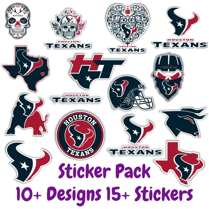 Houston Texans Sticker Pack; Hydroflask decal ; Laptop Decal ; Yeti Decal; Cell phone Decal; Vinyl Car Decal- Custom Size