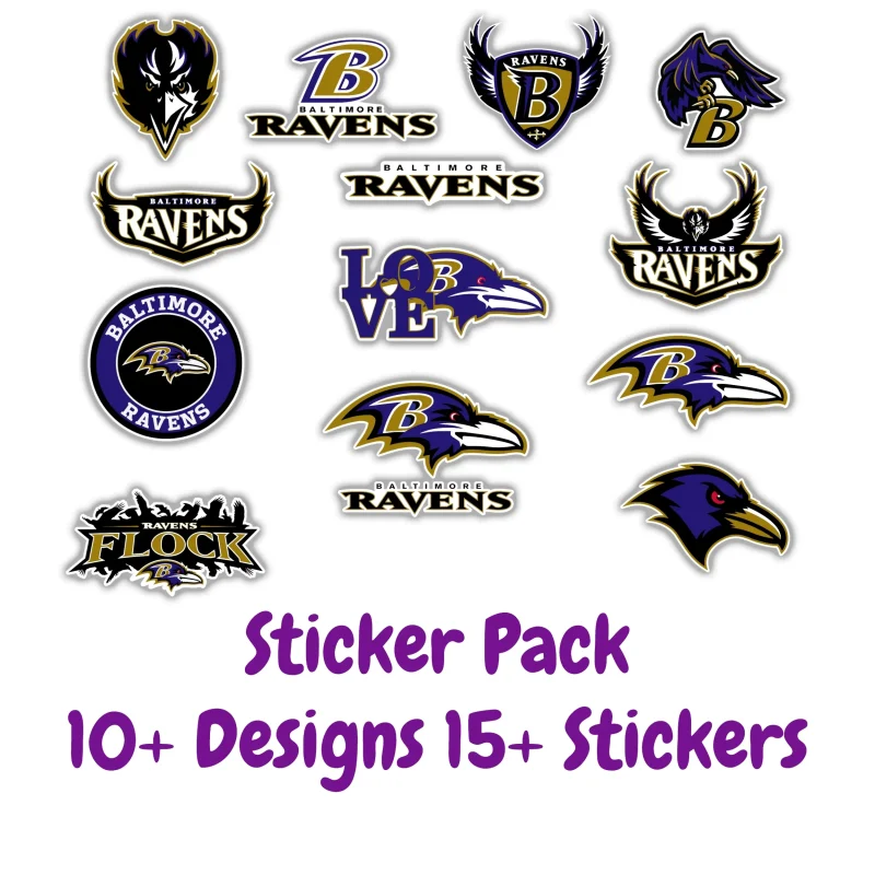 Baltimore Ravens Sticker Pack; Hydroflask decal ; Laptop Decal ; Yeti Decal; Cell phone Decal; Vinyl Car Decal- Custom Size