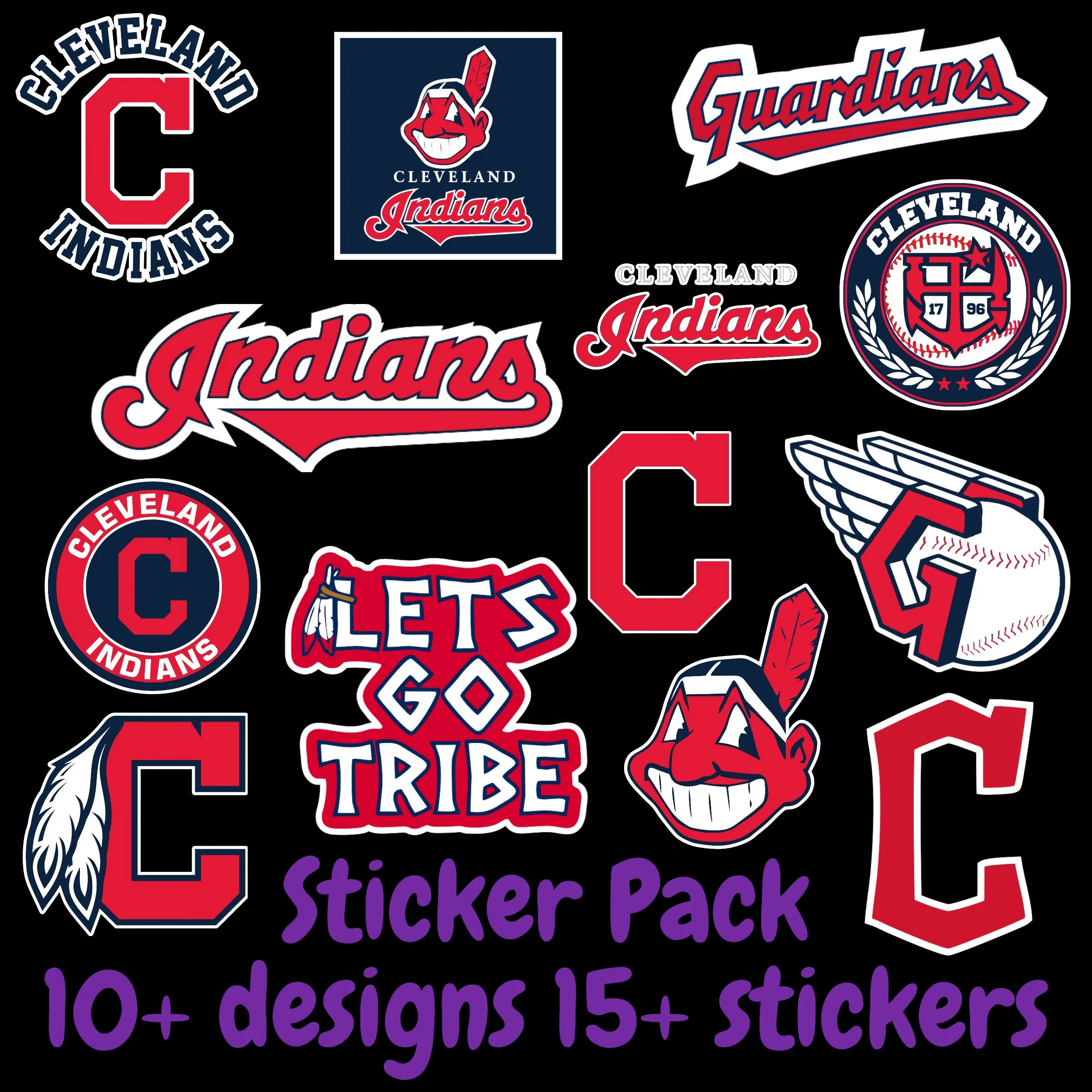 Cleveland Indians Sticker Pack; Hydroflask decal ; Laptop Decal ; Yeti Decal; Cell phone Decal; Vinyl Car Decal- Custom Size