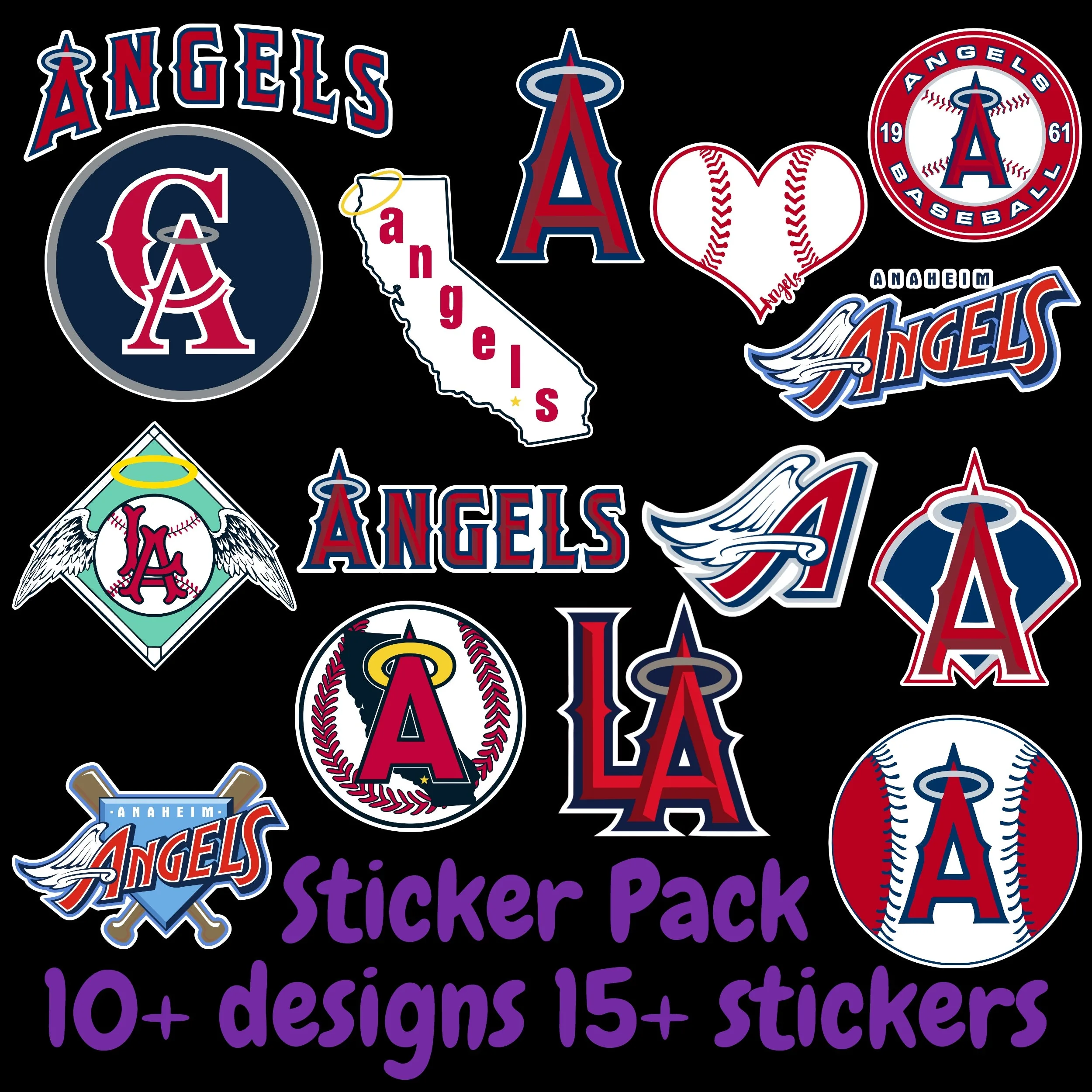 Los Angeles angels Sticker Pack; Hydroflask decal ; Laptop Decal ; Yeti Decal; Cell phone Decal; Vinyl Car Decal- Custom Size