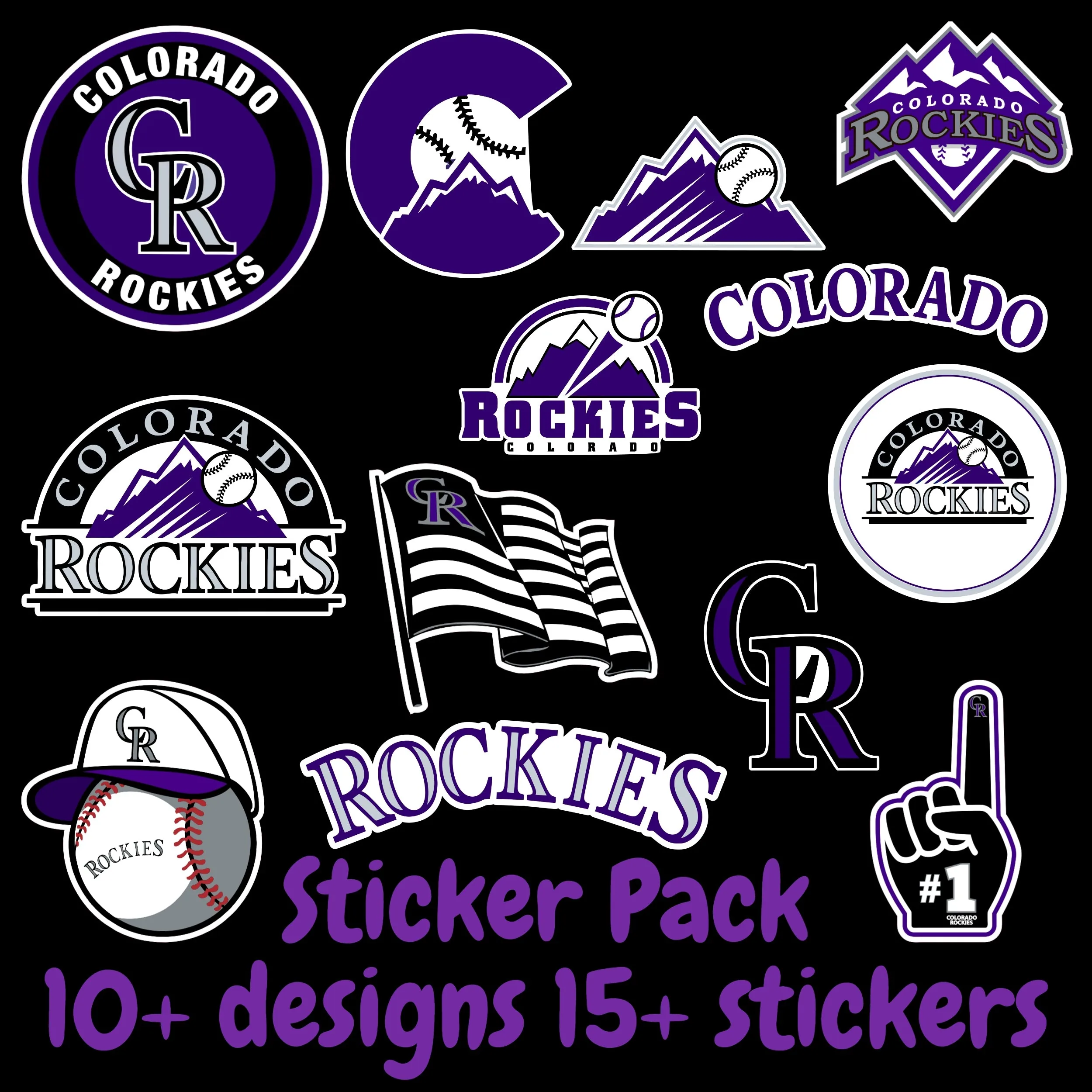 Colorado Rockies Sticker Pack; Hydroflask decal ; Laptop Decal ; Yeti Decal; Cell phone Decal; Vinyl Car Decal- Custom Size