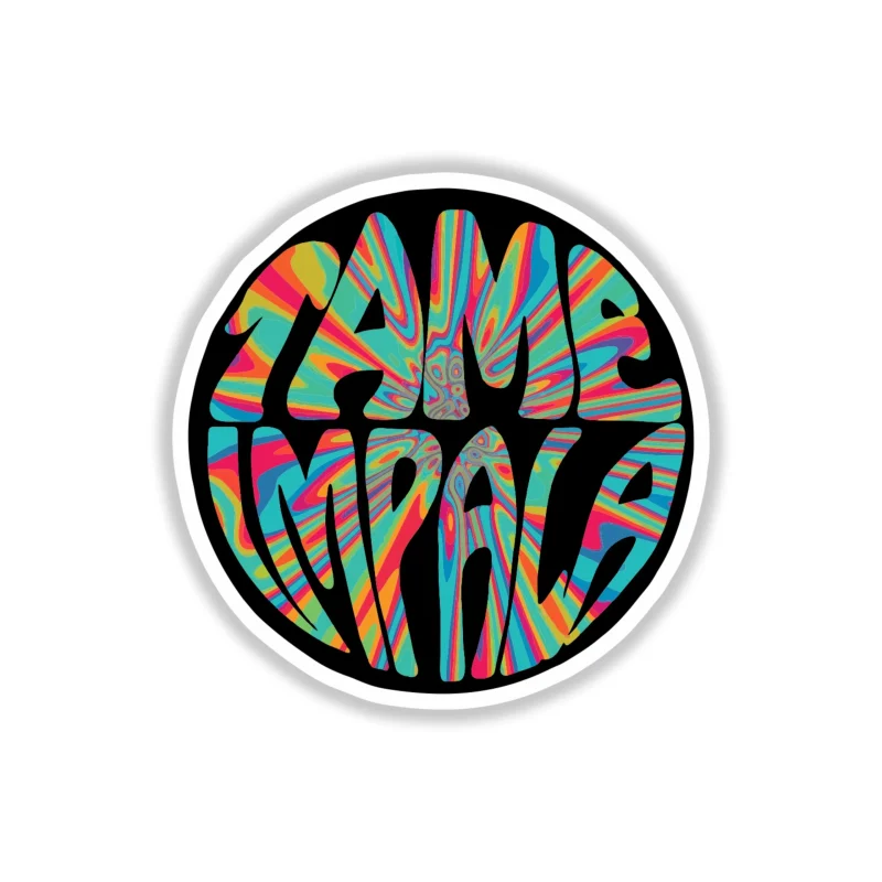 Tame Impala - Name in Circle - Black - Full Color Vinyl Sticker - Custom Size