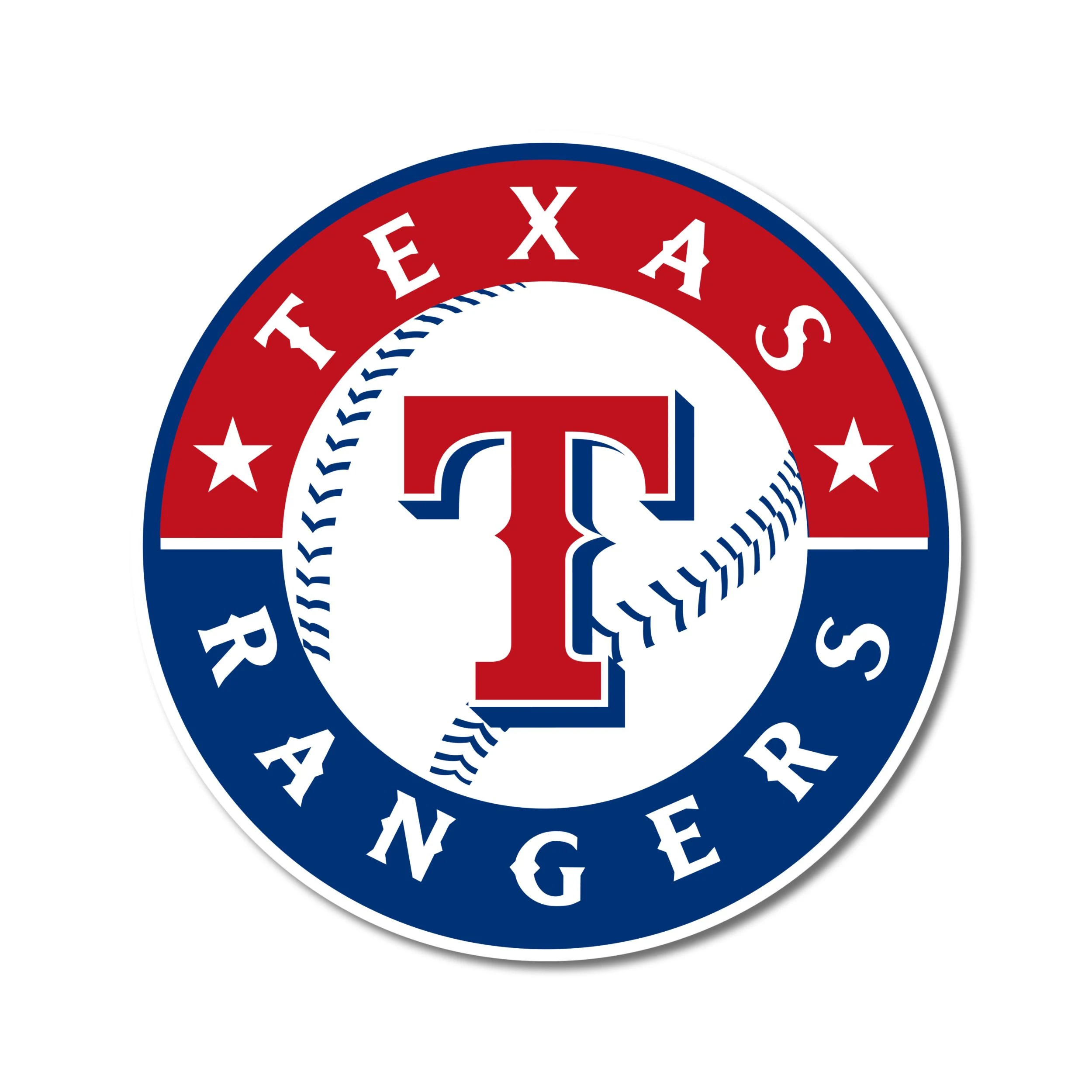 Texas Rangers - Red And Blue Circle With Baseball - Full Color Vinyl Sticker - Custom Size