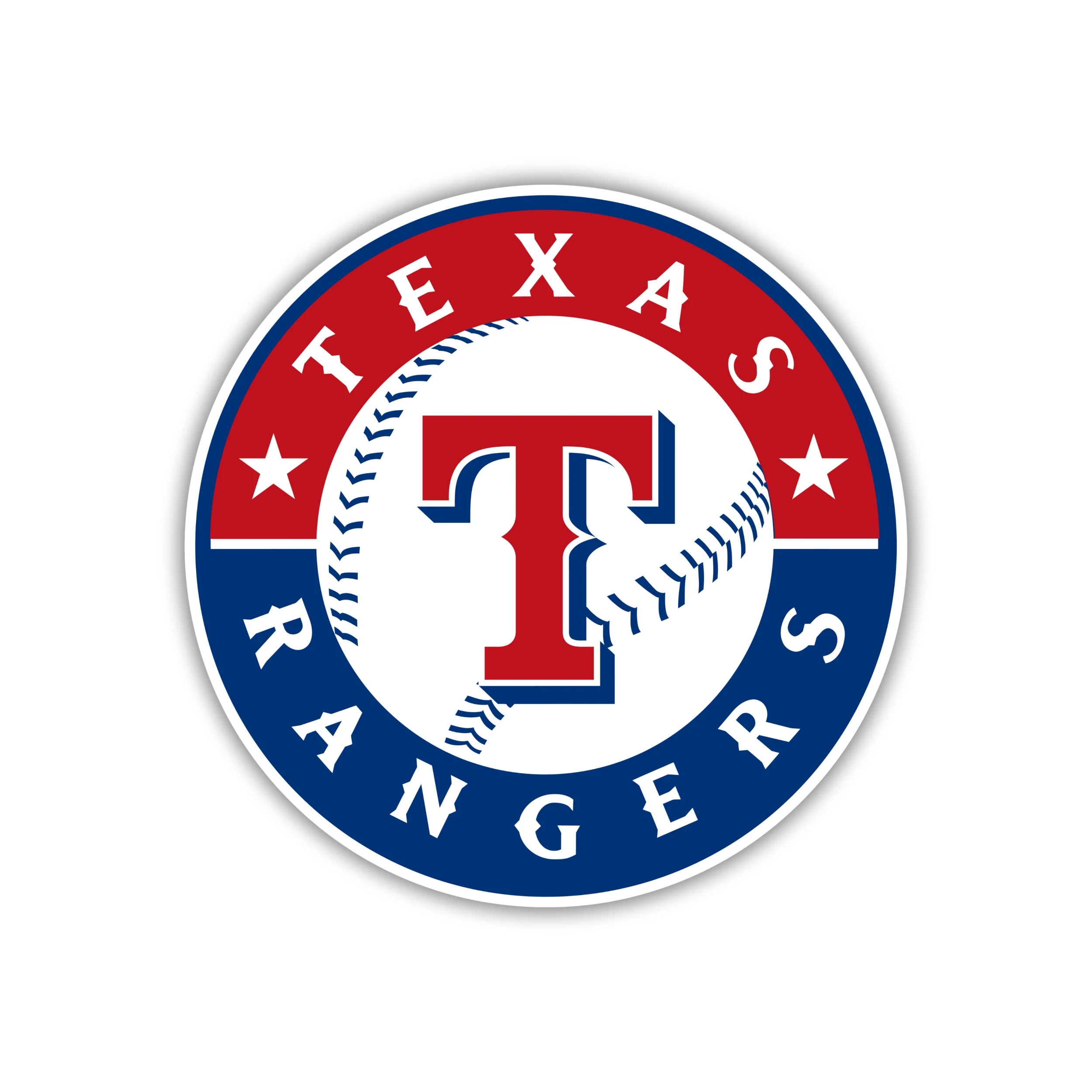 Texas Rangers - Red and Blue Circle with Baseball - Iron On DTF Transfer - Custom Size