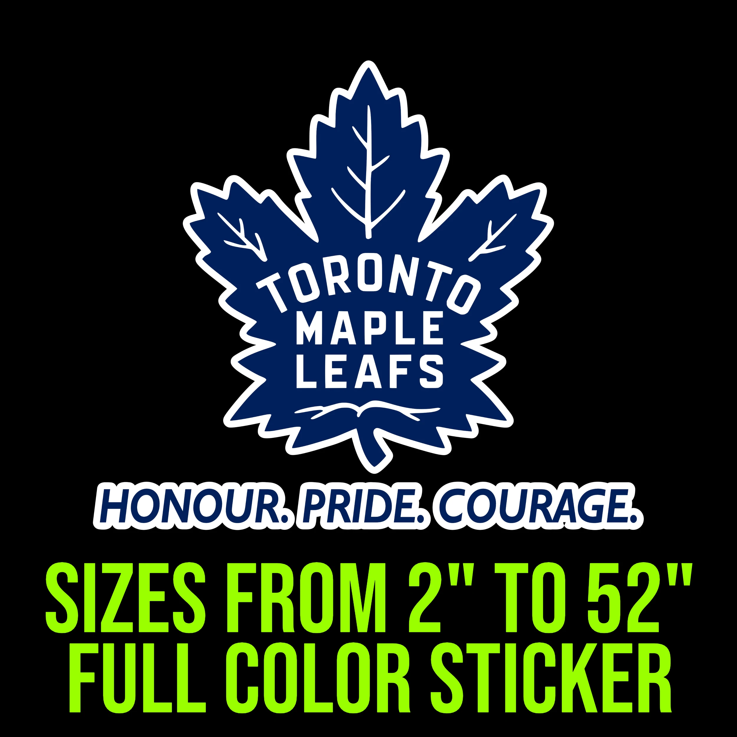 Toronto Maple Leafs - Dark Blue Leaf With Name - Full Color Vinyl Sticker - Custom Size