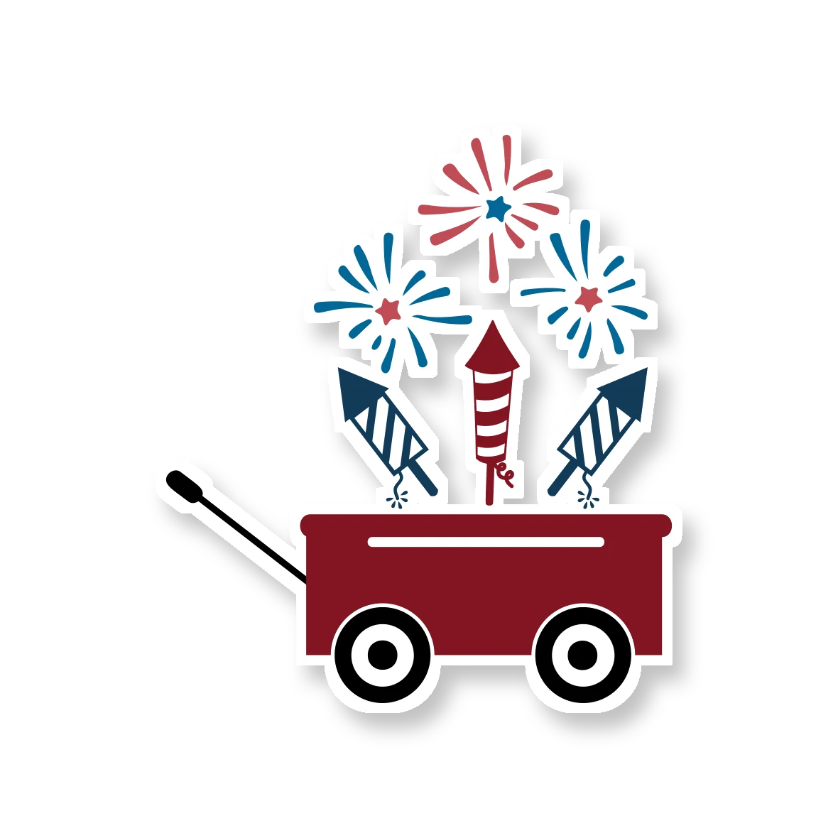 Wagon with Fireworks - Full Color Vinyl Sticker - Custom Size