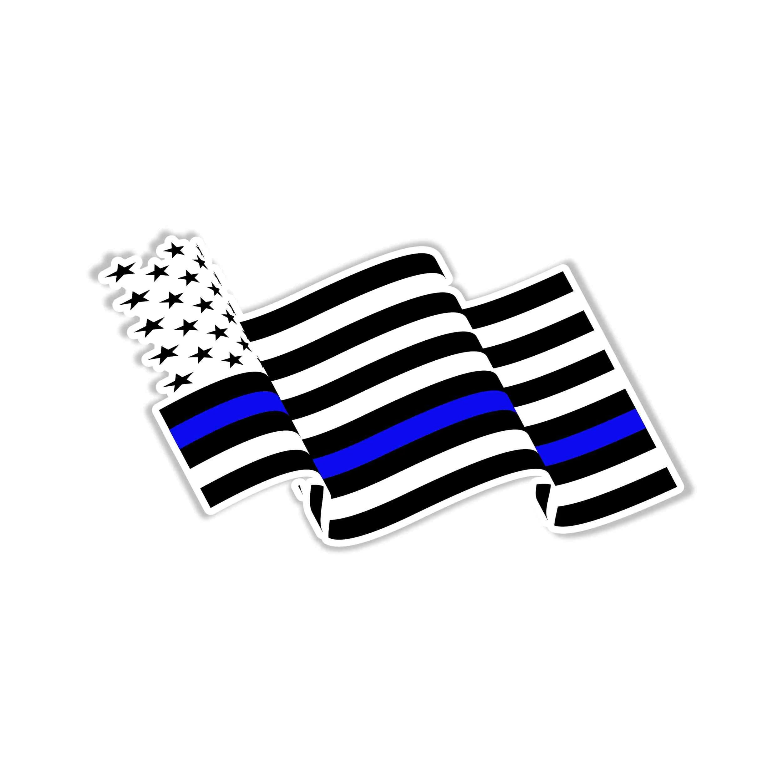 Waving Blue Line American Flag - Full Color Vinyl Decal - custom size