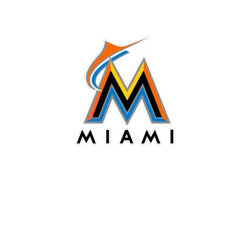 Miami Marlins - Black M With Miami - Full Color Vinyl Sticker - Custom Size