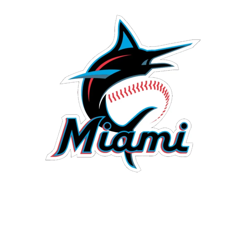 Miami Marlins - Miami With Baseball - Full Color Vinyl Sticker - Custom Size
