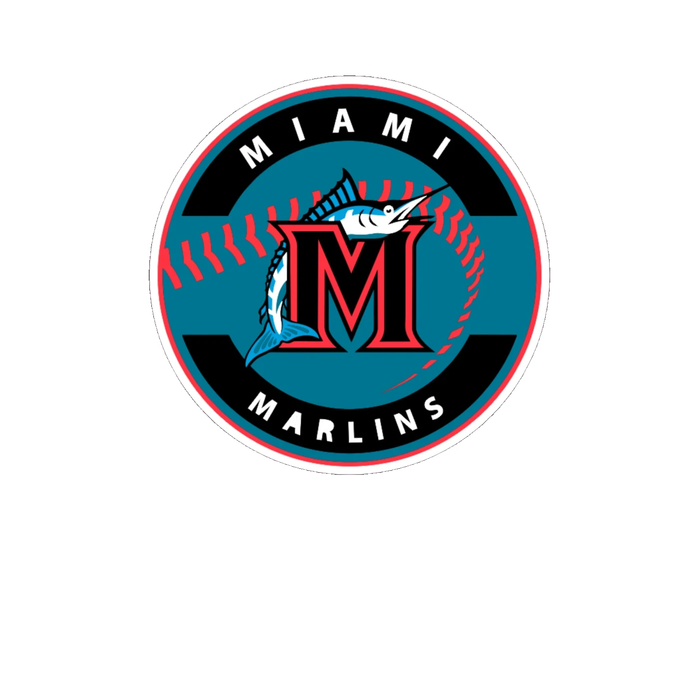 Miami Marlins - Circle With Baseball - Full Color Vinyl Sticker - Custom Size